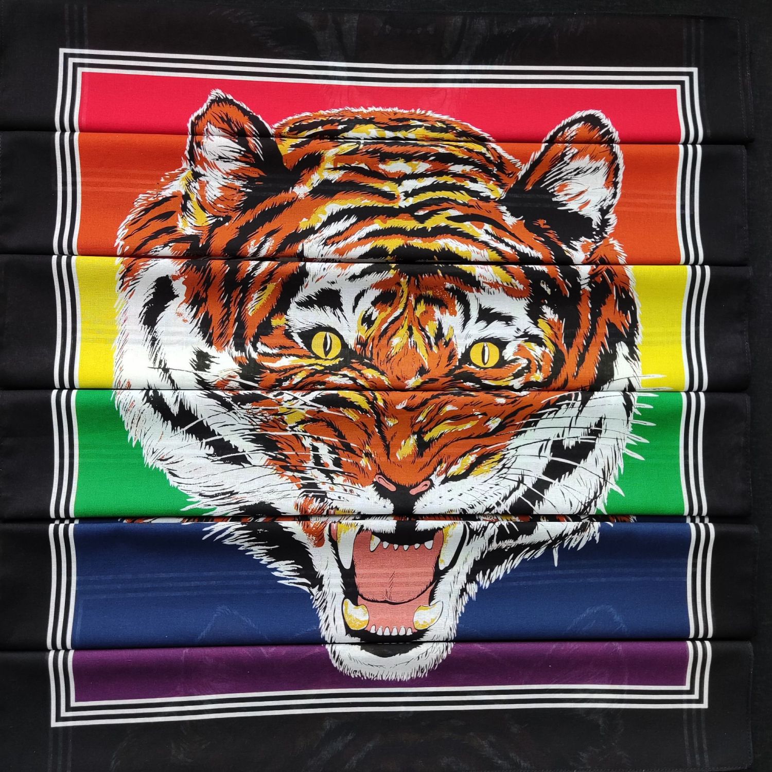 Pure cotton tiger head European and American retro style digital print bandana, street dance cycling face towel, decorative headscarf