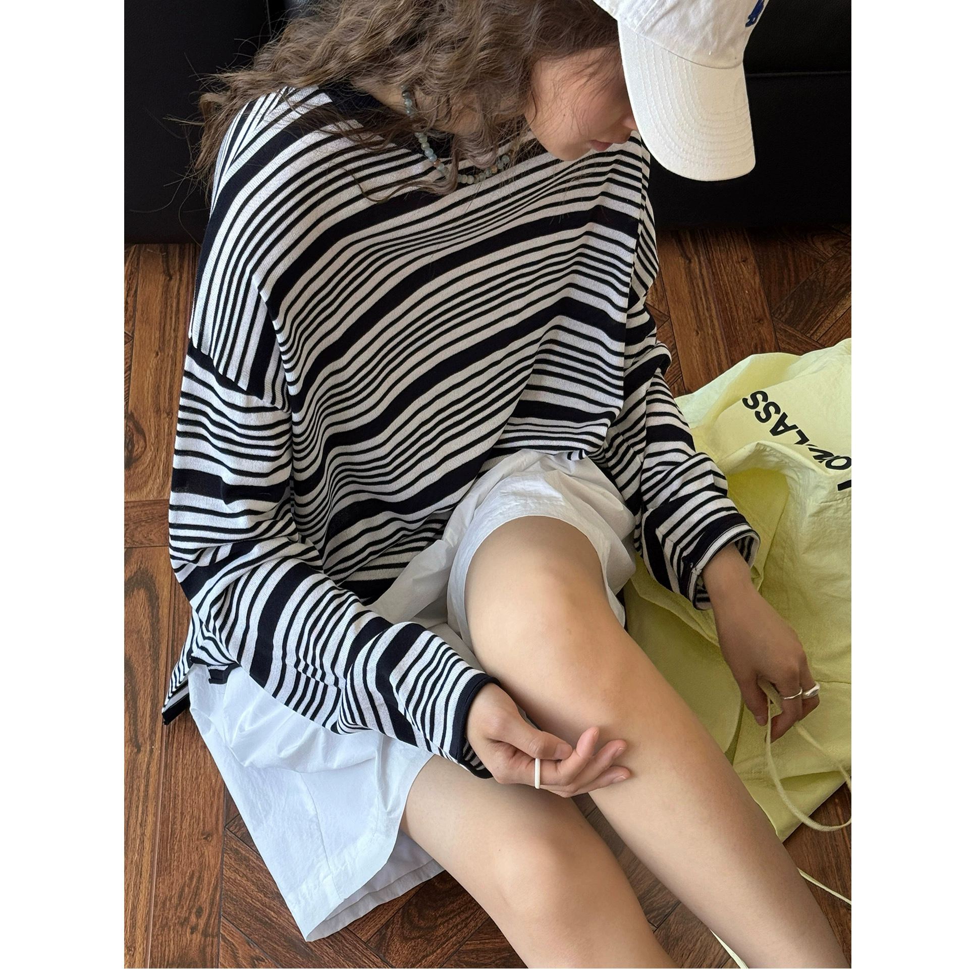 Ранняя осень, новый корейский стиль, непринужденный свитер в полоску с круглым вырезом, свободный силуэт, топ для женщин