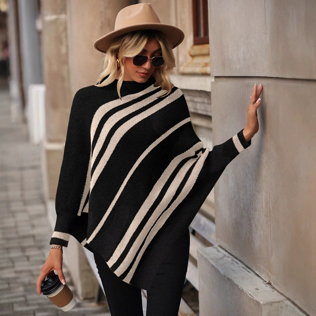 Женский длинный свитер в корейском стиле, свободный, полосатый, контрастный, из шерсти, с длинными рукавами, для осени и зимы.