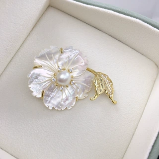 天然淡水珍珠胸花时尚贝壳花朵珍珠胸针天然海贝胸针别针饰品诸暨
