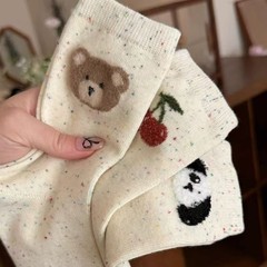 俏皮可愛襪子女蝴蝶結中筒襪ins韓國卡通小熊日系彩點