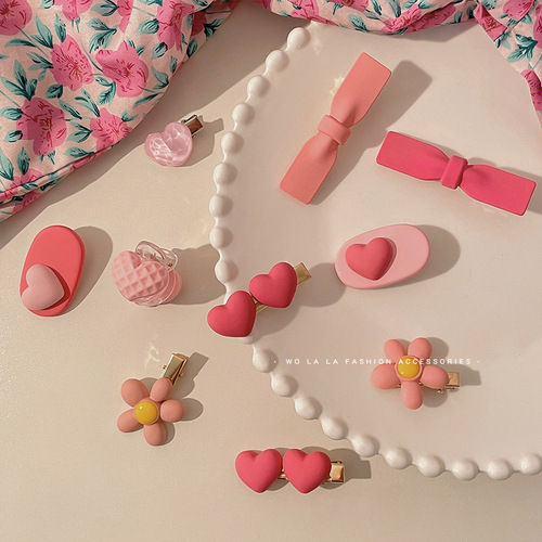 Pink children's small hairpin side clip female duckbill one-word clip summer forehead side bangs broken hairpin hairpin wholesale