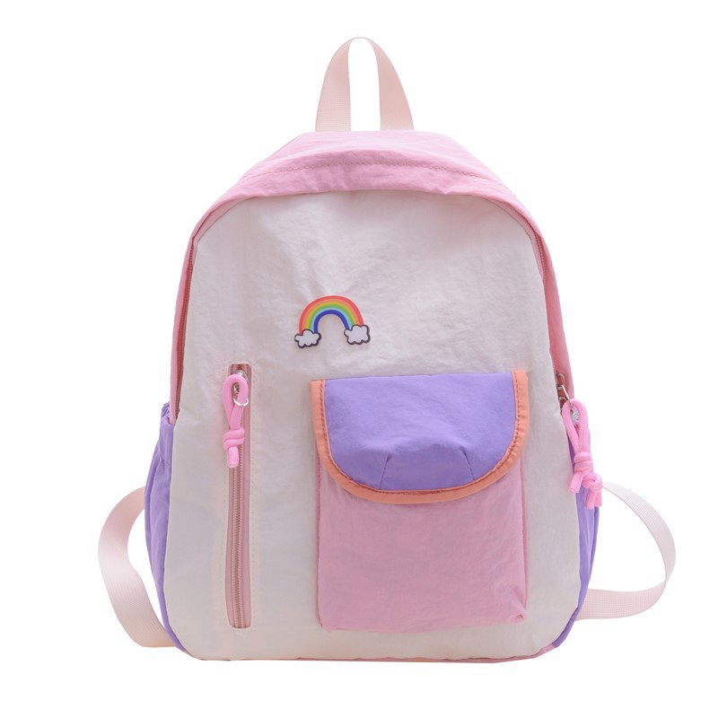 Jardín de infantes bolsas escolares estilo coreano color contraste mochila arco iris para niños y niñas mochila de viaje ligera para niños