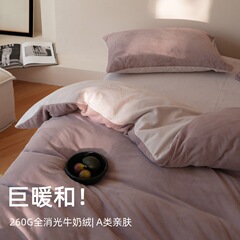 北欧风纯色双拼260g加厚全消光牛奶绒四件套A类防静电双面绒被套