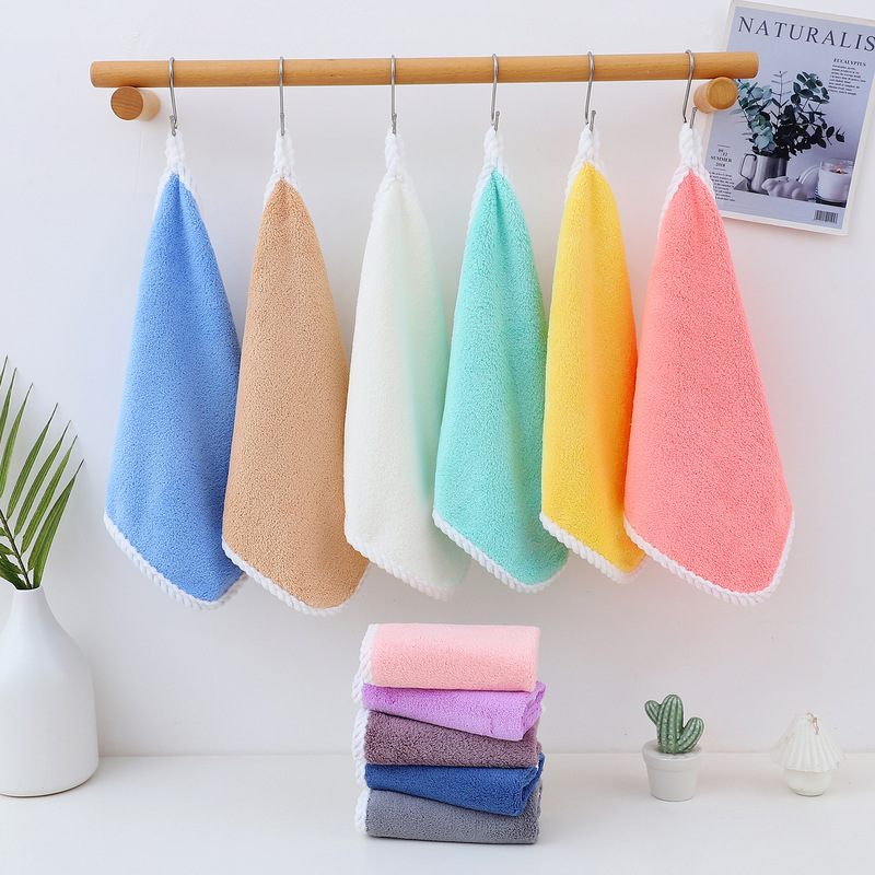 Plain Small Square Towel, Hanging Type, Absorbent, Thickened, for Children, Baby, Face Washing, Hand Wiping, Kids, Home, Kindergarten Towel