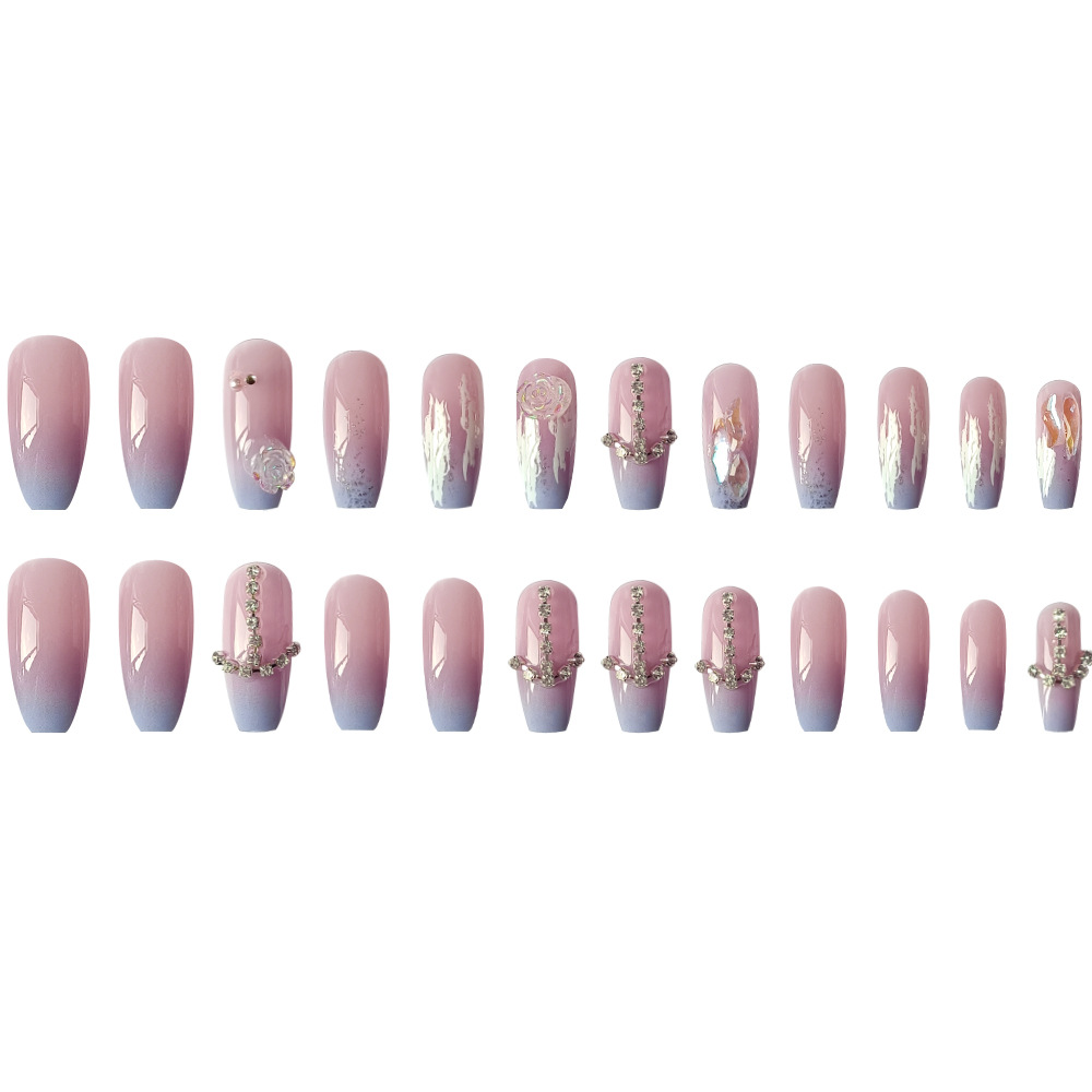 Color rosa-púrpura gradiente perforación de uñas, fantasía hermosa viento para usar uñas de ballet, 24 piezas de parche de uñas terminadas image 6