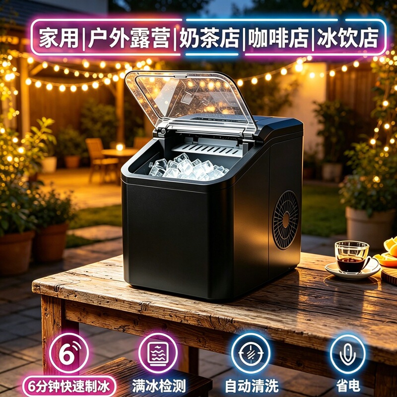 Small Ice Maker for Home Use, Bullet Ice Coffee Mini Ice Cube Machine, Fast Commercial Automatic Desktop Ice Maker for Dormitories