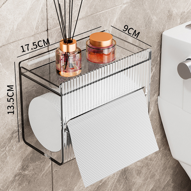 トイレティッシュボックス壁掛け式穴なし防水トイレットペーパーボックス家庭用透明トイレトイレットペーパー|undefined