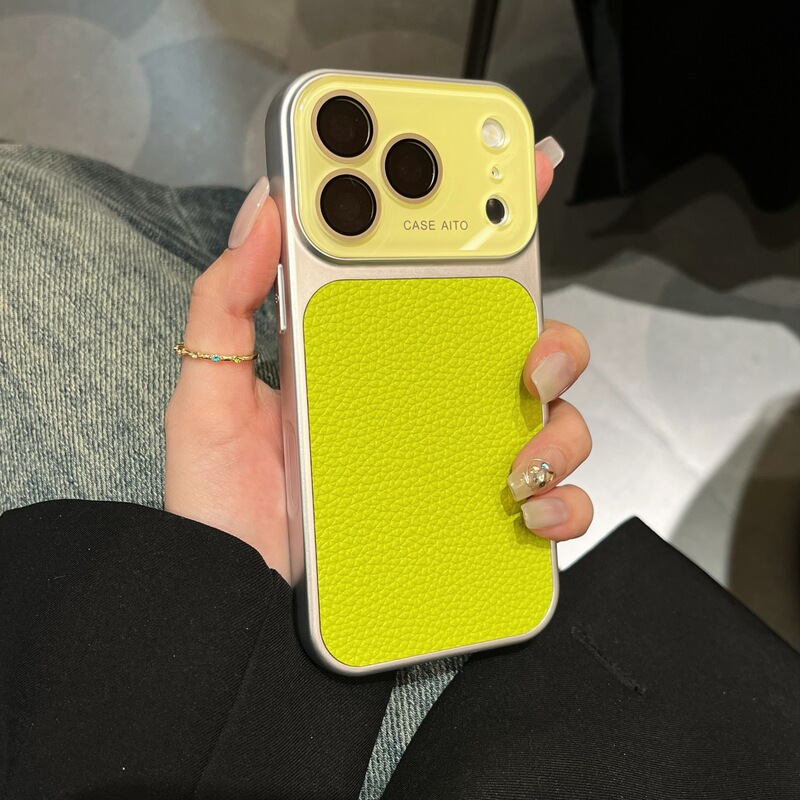 Lychee Leather Texture Large Window Design Suitable for iPhone 17 Phone Case, Full Coverage, Solid Color, Skin-Like Feel, Anti-Drop Protective Cover for Apple 16