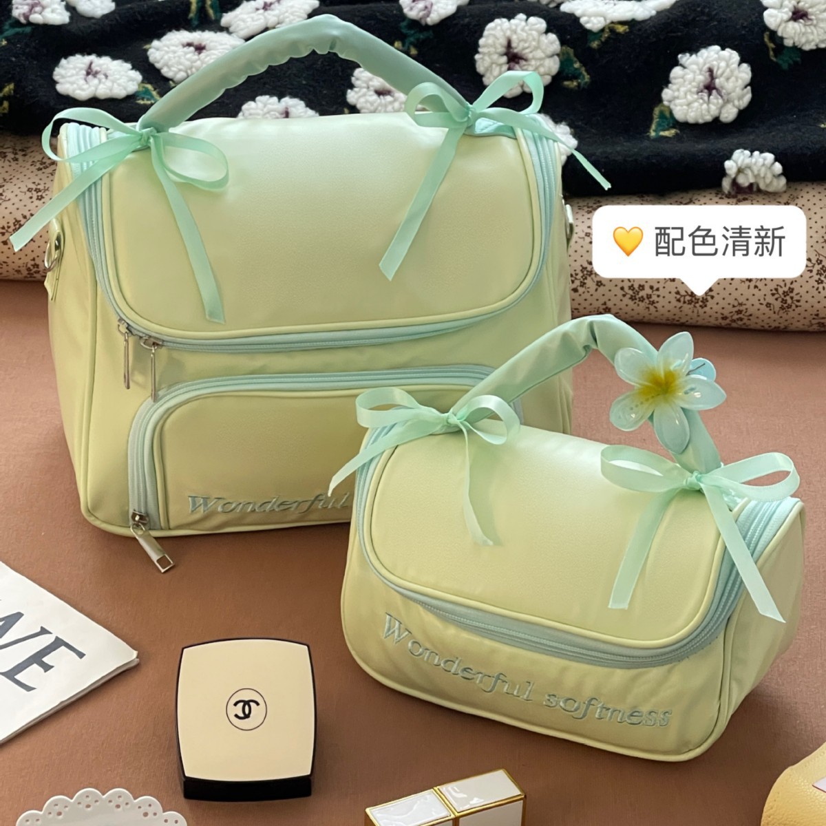 Bolsa de maquillaje portátil fresca y simple, bolsa de almacenamiento para productos de cuidado de la piel de gran capacidad, bolsa de lavado portátil, bolsa de almacenamiento impermeable