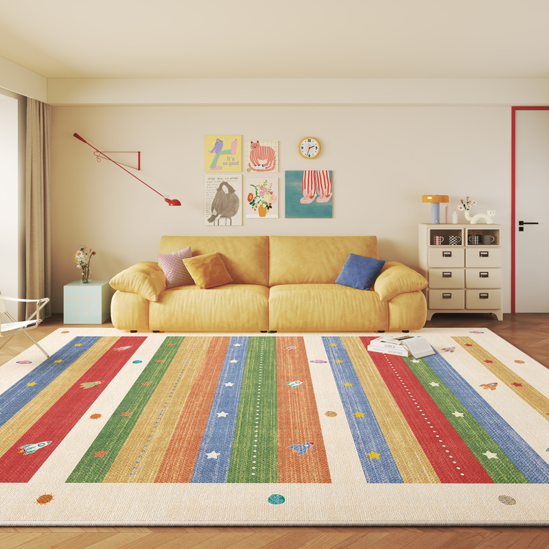 Crystal Velvet Carpet for Living Room, Large Area, Full-Cover Coffee Table Blanket, Cartoon Dopamine Foot Mat, Stain-Resistant, Washable Bedside Blanket