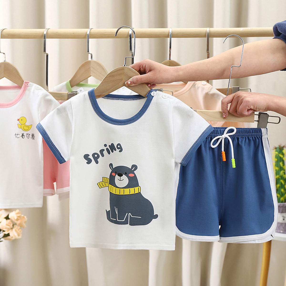 children Short sleeved suit summer pure cotton Boy Korean Edition baby new pattern clothes girl suit On behalf of