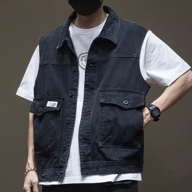 White Pillow Crane American-style denim jacket, men's loose-fit, oversized, retro workwear, spring/autumn vest, men's stylish sleeveless vest White Pillow Crane American-style denim jacket, men's loose-fit, oversized, retro workwear, spring/autumn vest, men's stylish sleeveless vest