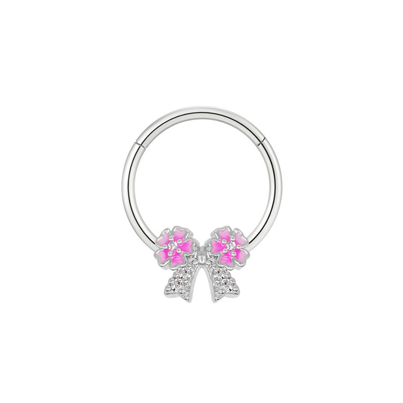 Pink Cherry Blossom Belly Button Ring Body Piercing Jewelry_voghion.com