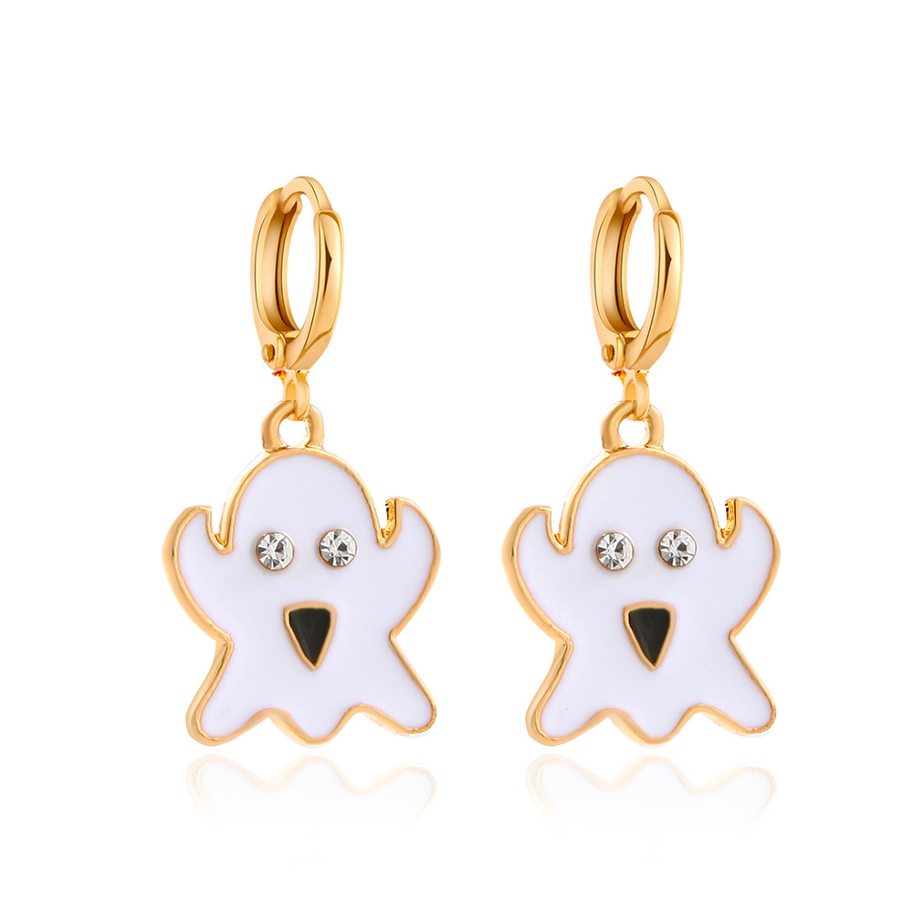 Orecchini a goccia con fantasma colorato a olio esagerato e in lega, con faccia buffa dei cartoni animati, regalo di Halloween_voghion.com