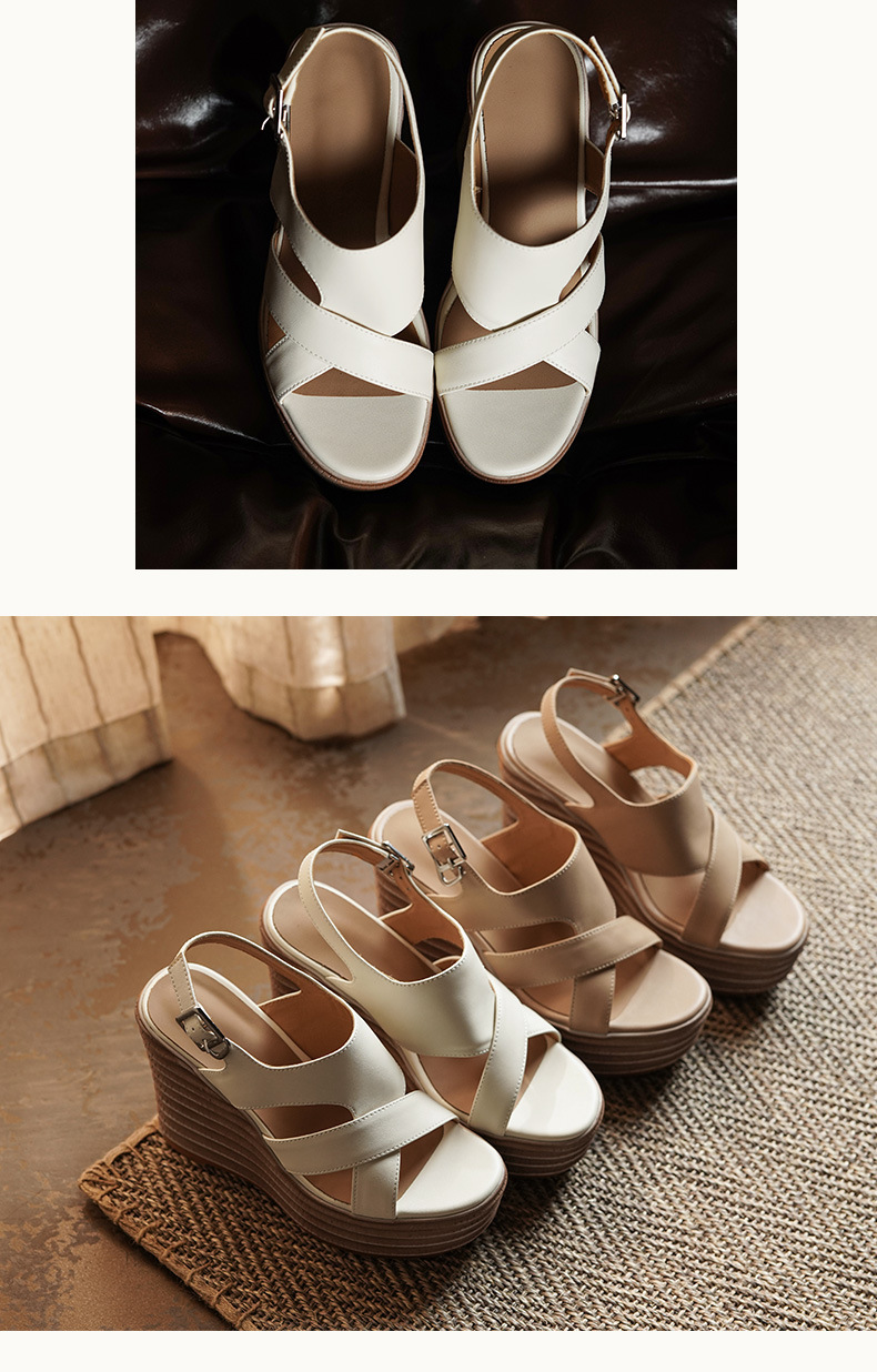 Sandal cao gót nữ đế xuồng 12 cm hở mũi quai ngang da thật — màu trắng ngà, màu mơ chi tiết 6