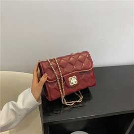 韩版棱格链条包包时尚休闲女包女秋冬2022新款这个小方包斜挎包