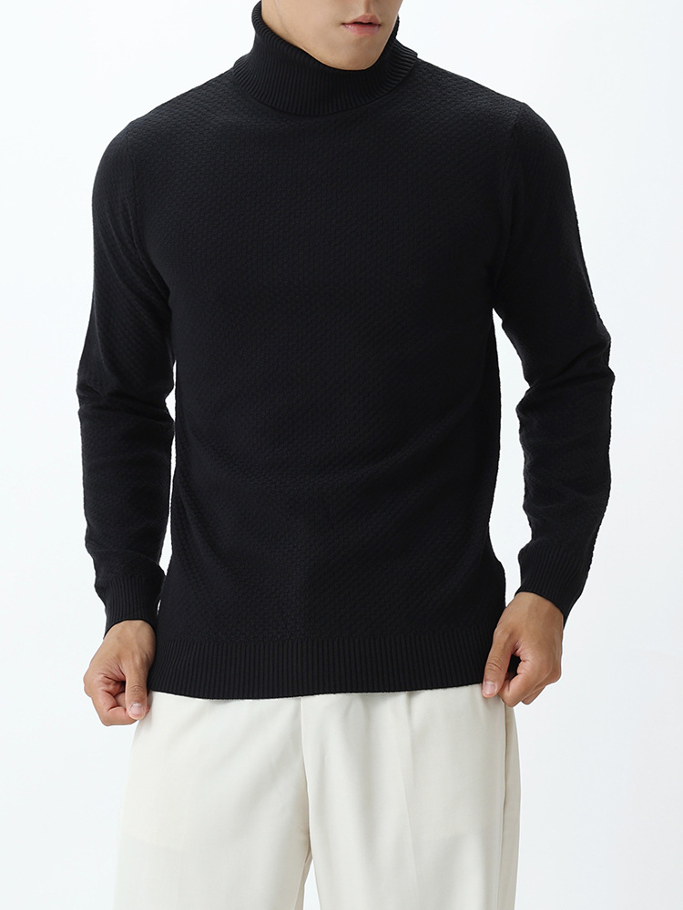Otoño y invierno doble doble doble doble suéter de cuello alto casual simple delgado camiseta de punto de manga larga para hombre camiseta de lana cálida para hombre