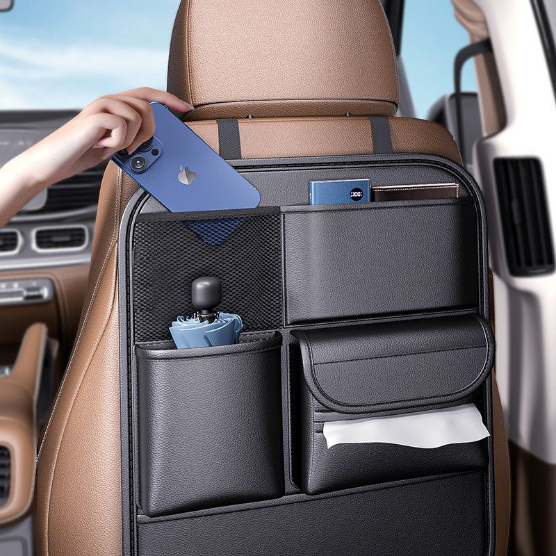 Multifunctional hanging storage bag for car seat back, car seat back storage bag, anti-kick pad