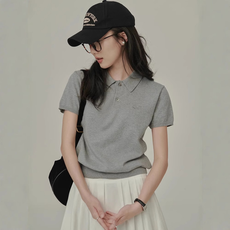 Yakejia Classic Intellectual Literary Short-Sleeved Knitwear Women's Summer Retro Casual Embroidered Polo Shirt T-Shirt Yakejia Classic Intellectual Literary Short-Sleeved Knitwear Women's Summer Retro Casual Embroidered Polo Shirt T-Shirt