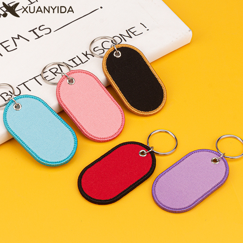 European and American Ins Cross-Border Students Pure Color Canvas Woven Label Keychain Backpack DIY Handmade Self-Painted Pattern Pendant Gift