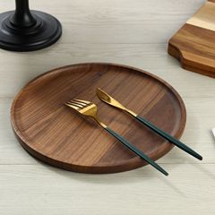 實木托盤木質圓形茶盤黑胡桃木盤子日式拍攝木盤咖啡木盤放茶水盤