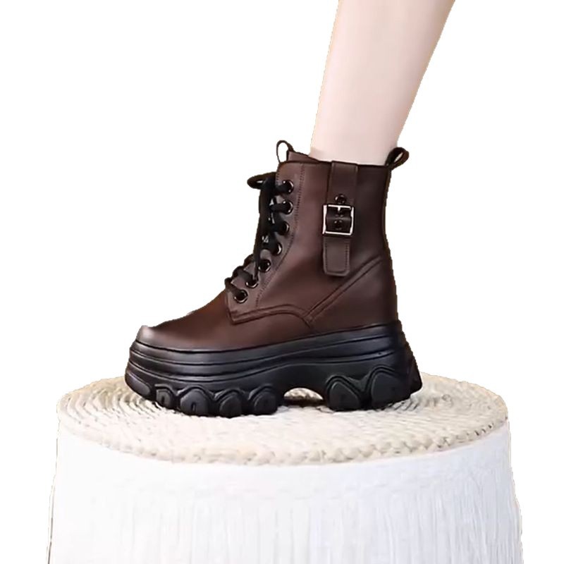 本革8センチのショートブーツの女性の厚い底の秋冬の新型のベルベットのブーツの英倫風の小さい背の内のマーティンの靴|undefined