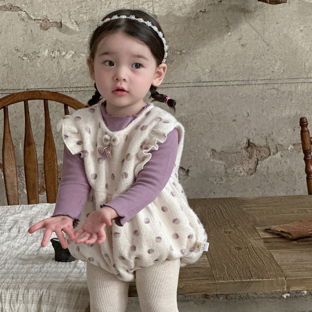 Ropa de clase para recién nacido otoño e invierno camisa de fondo de color sólido de todo fósforo más chaqueta de pedo de lunares sin mangas de terciopelo traje de escalada para bebé 1