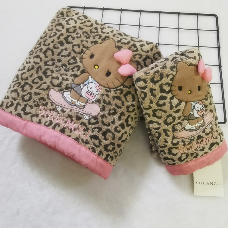 ✓ Shuangli Genuine Leopard Print Cartoon Coral Fleece Oversized Towel Bath Towel Absorbent Non-Shedding Bath Skirt Bath Cap Bathrobe