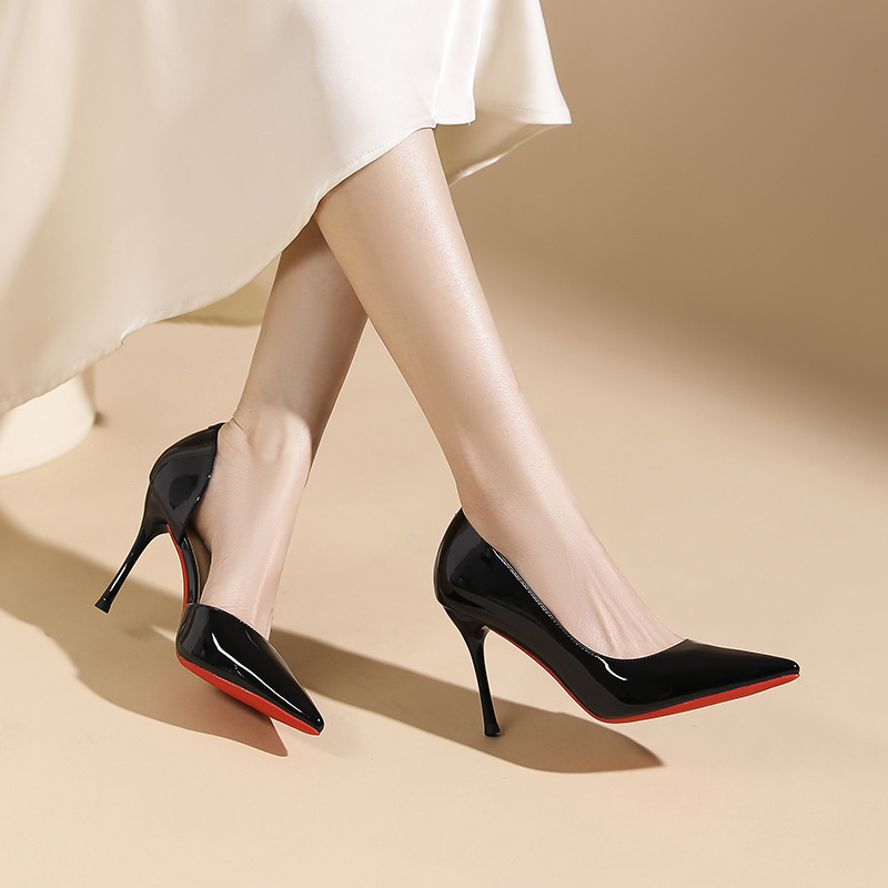 Giày cao gót nữ mũi nhọn da bóng, gót 9 cm — Màu nude-9cm