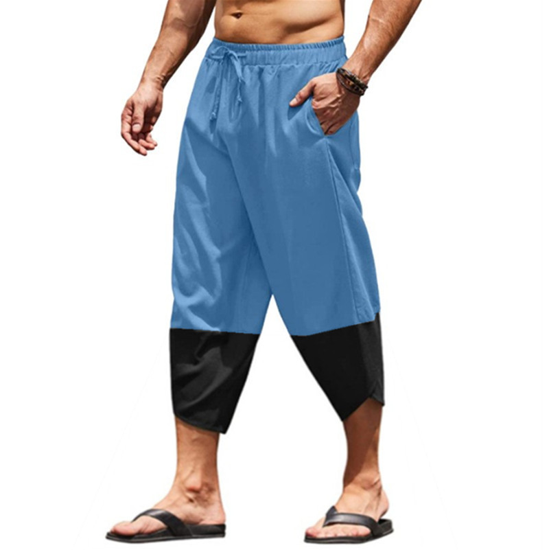 Transfronterizo 2025 Amazon estación independiente nuevo algodón y lino de hombre empalmado cuerdas de tracción sueltas pantalones cortos casuales