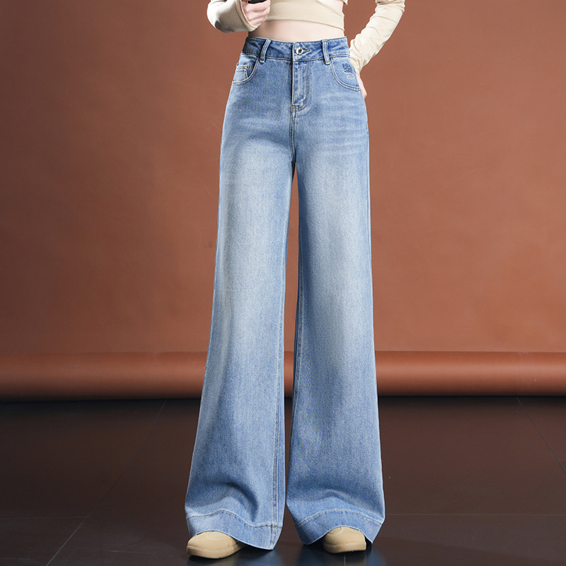 High-End Brand Women's Denim Flared Pants Korean Style High-Waisted Versatile Trendy Petite Fashion Casual Wide-Leg Pants