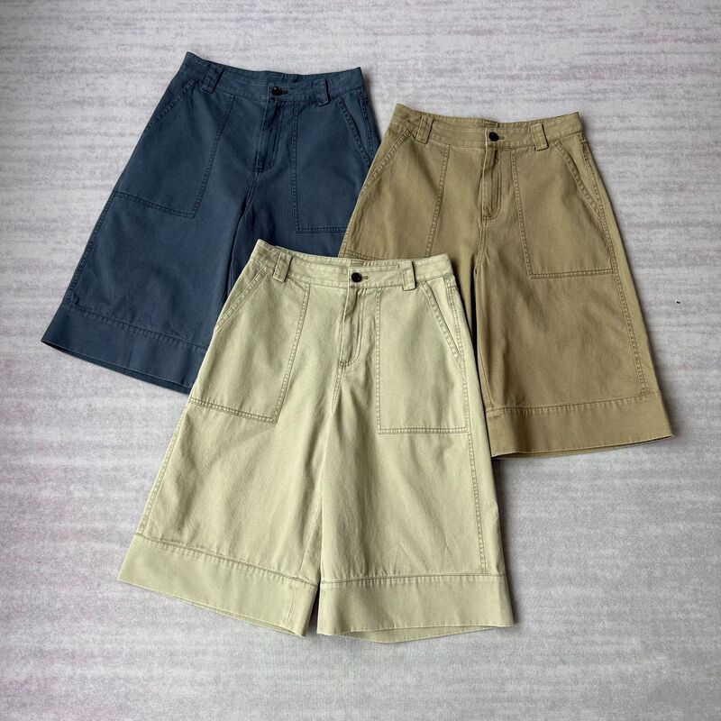 Designer Style, Workwear Style! Twill 100% Washed Cotton High-Waisted Lightweight Loose-Fitting Six-Point Denim Straight-Leg Pants for Women, Summer Designer Style, Workwear Style! Twill 100% Washed Cotton High-Waisted Lightweight Loose-Fitting Six-Point Denim Straight-Leg Pants for Women, Summer
