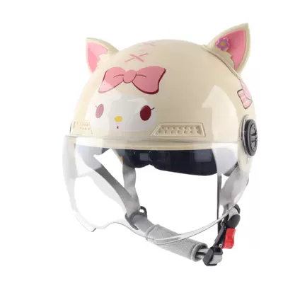 Motosiklet kaskı (dəbilqə) Helmet Class A Parent-child Helmet - 3c-adult-off-white-cat-transparent-short-mirror-ears