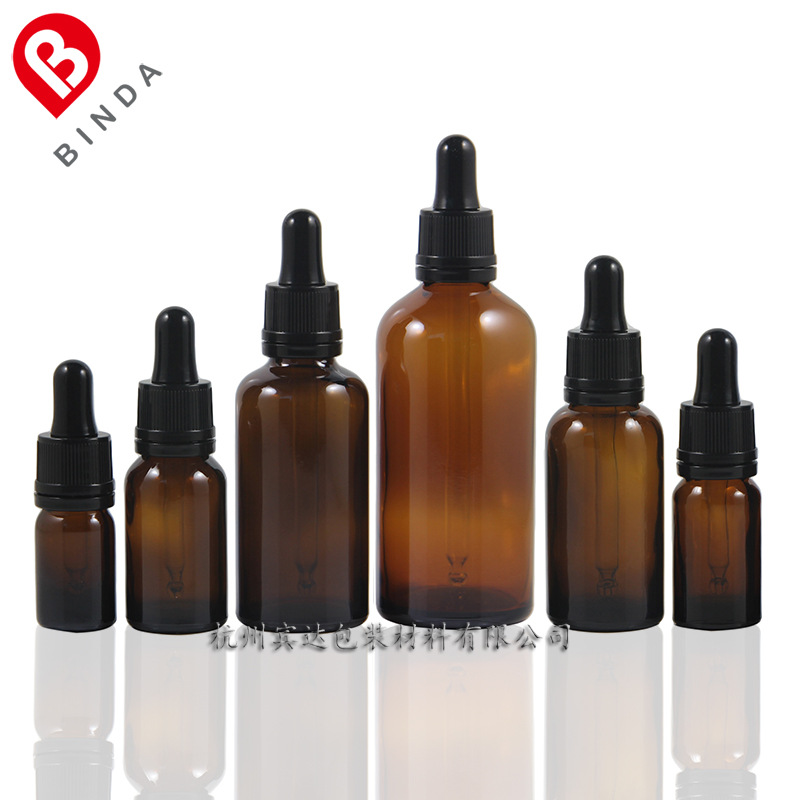 出口品质 小头防盗圈5/10/15/20/30/50/100ml棕色原料玻璃滴管瓶