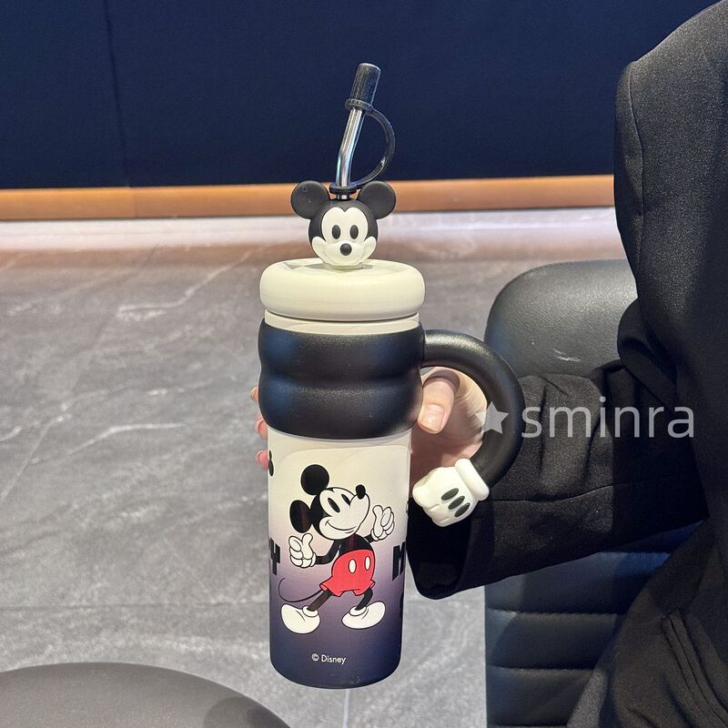 米奇保温杯高颜值史迪仔水杯双饮杯带吸管办公室冰霸杯大容量学生|undefined