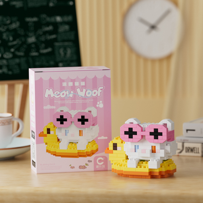 Compatible con LEGO gigante Panda flor azul lindo muñeca de dibujos animados montado bloques construcción juguete para niños puesto caja ciega al por mayor