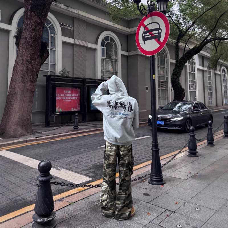 美式高街印花连帽卫衣男女秋季新款情侣款宽松外套衫|undefined