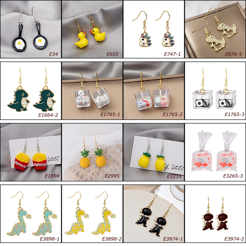 1 Pair Fashion Animal Pineapple French Fries Alloy Resin Plating Women's Drop Earrings display picture 2