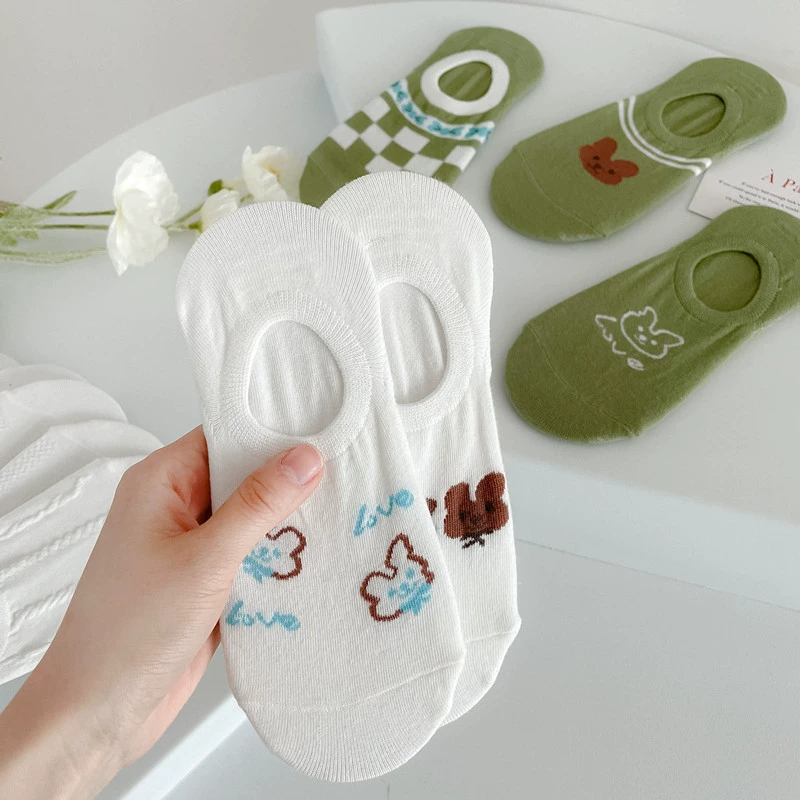 Invisible low‑cut summer thin socks, tide style, white and patterned designs, lightweight 0.02 kg