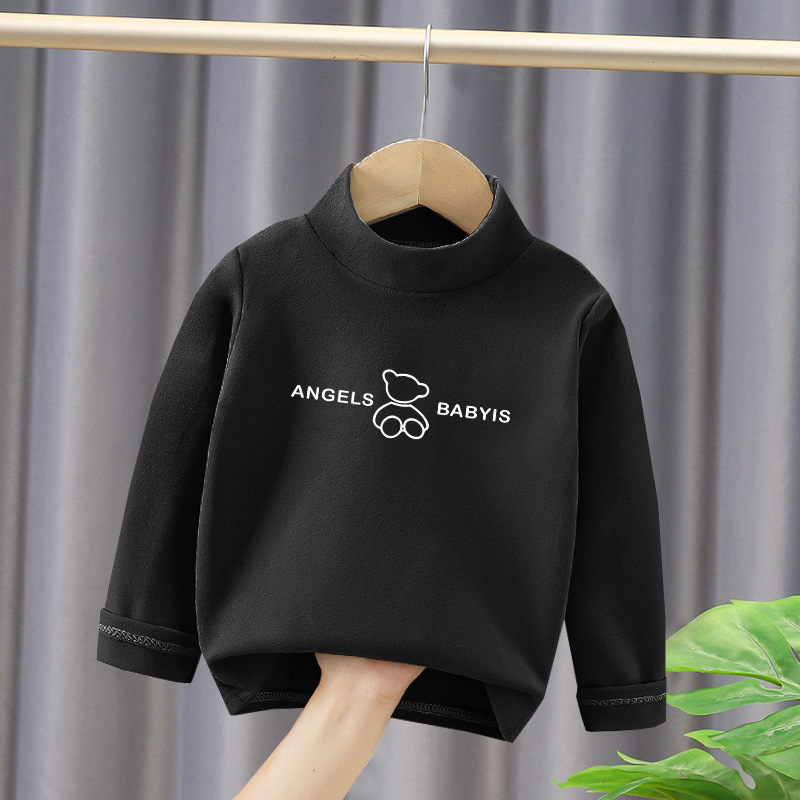 Niños y niñas, niños de mediana edad, camisas de base de lana, otoño y invierno, nuevas camisas calientes de manga larga de cuello medio alto