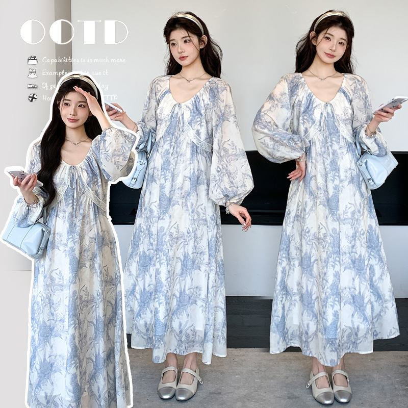 Spring Dress for Pregnant Women, Trendy Mom's New Early Spring Maternity Outfit, French-Style Long Dress, Spring Plus-Size Floral Fairy Dress Spring Dress for Pregnant Women, Trendy Mom's New Early Spring Maternity Outfit, French-Style Long Dress, Spring Plus-Size Floral Fairy Dress