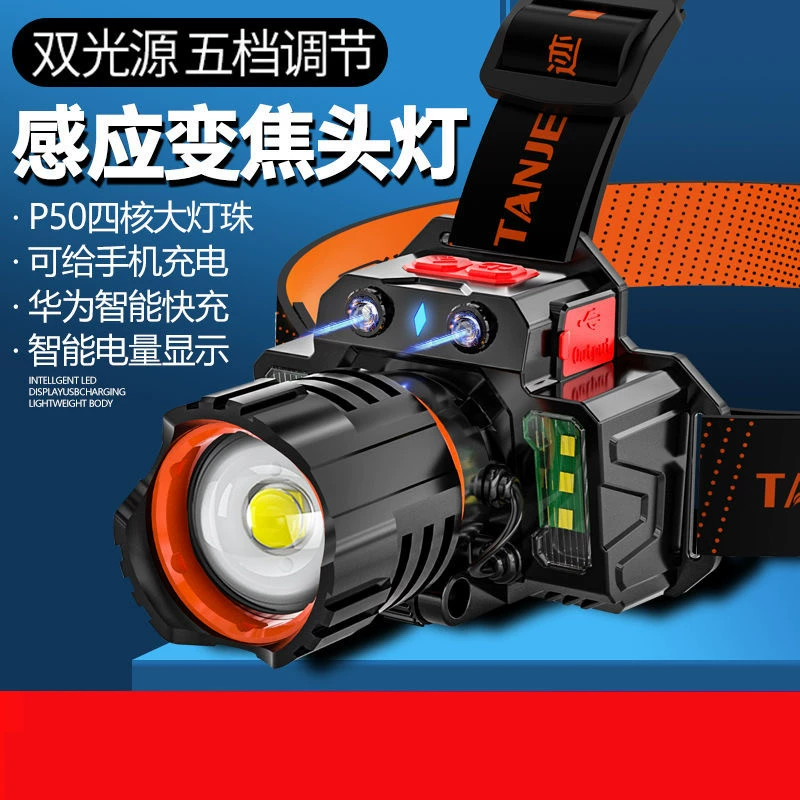 LED фонарь, суперяркий туристический индукционный шахтерский фонарь