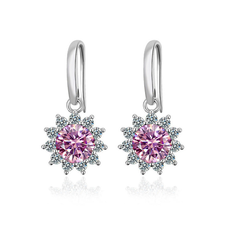 S925 plata esterlina nuevo gancho de orejas clásico simple aretes de flor de sol moissan para mujeres un quilate aretes de piedra moissan para mujeres