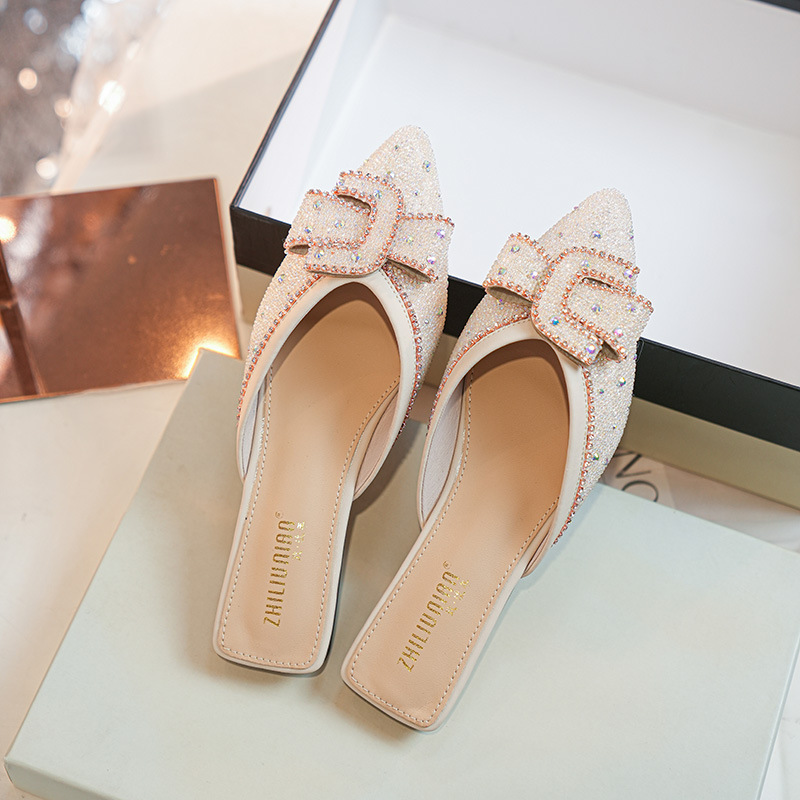 2023 spring and summer new outerwear all-match net red low-heeled sandals pointed toe Muller drag_voghion.com