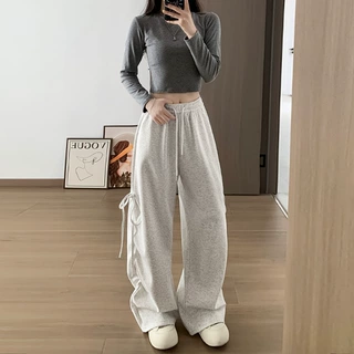 美式绑带抽绳蝴蝶结弯刀卫裤女春秋设计感宽松显瘦垂感阔腿运动裤