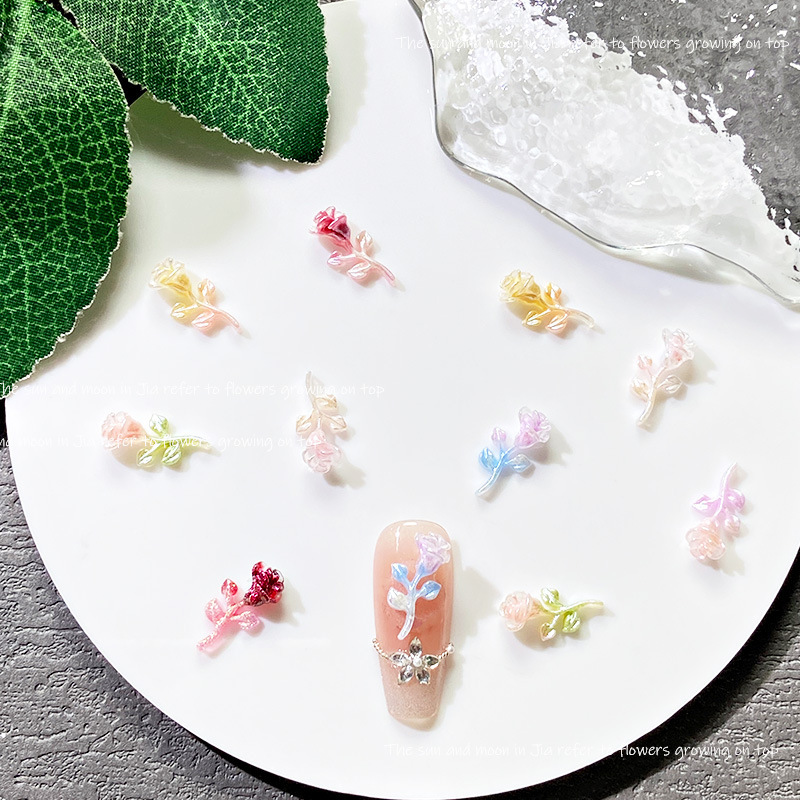 New Pearlescent Two-Color Rose Nail Art Jewelry Luminous Flower Nail Art Jewelry Resin Earrings Accessories