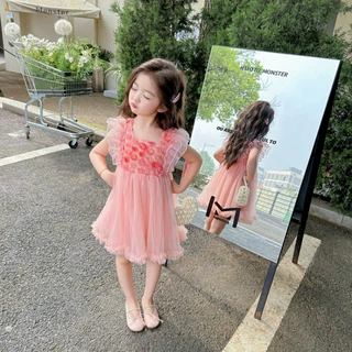 女童夏季玫瑰花连衣裙女孩2025新款宝宝夏装裙子儿童公主拼接纱裙