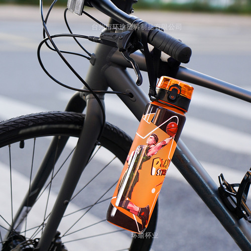 Cross-border 1L/750ml sports water bottle large capacity plastic cup water bottle fitness outdoor sanding UV cartoon water bottle