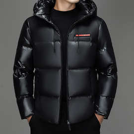 冬季新款男士连帽羽绒服加厚保暖鹅绒纯黑色简约百搭日常外套男装